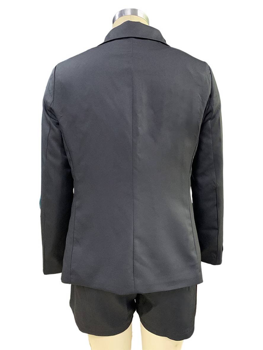 ensembles tailleur avec courte pantalon double boutonnage manches longues blazer femme décontracté deux pièces | KONF