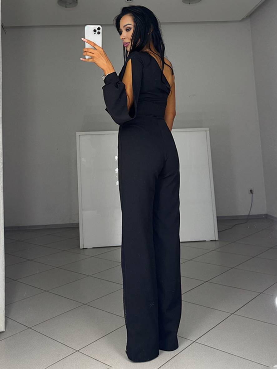 combinaisons flare évasé une épaule fendu le côté manches longues femme casual élégant décontracté cérémonie | KONF