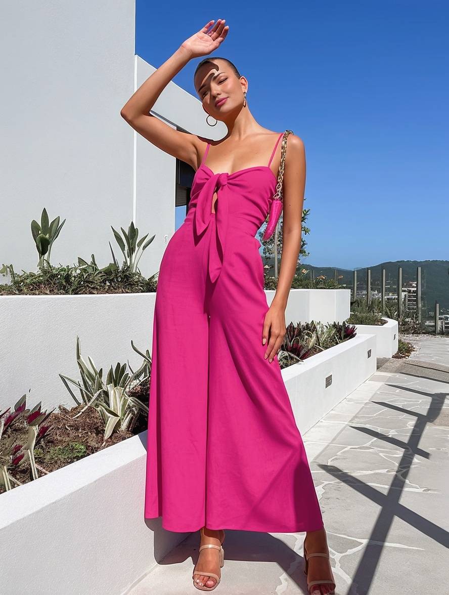 combinaisons larges jambes évasé noeud papillon à fines brides sans manches femme casual décontracté | KONF