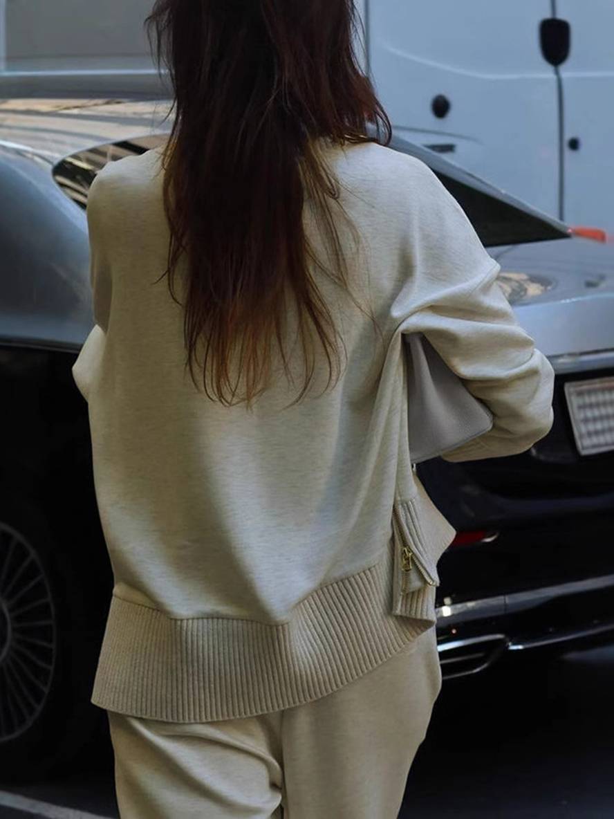 ensembles avec pantalon unicolore col roulé col montant manches longue femme élégant sport décontracté ample | KONF