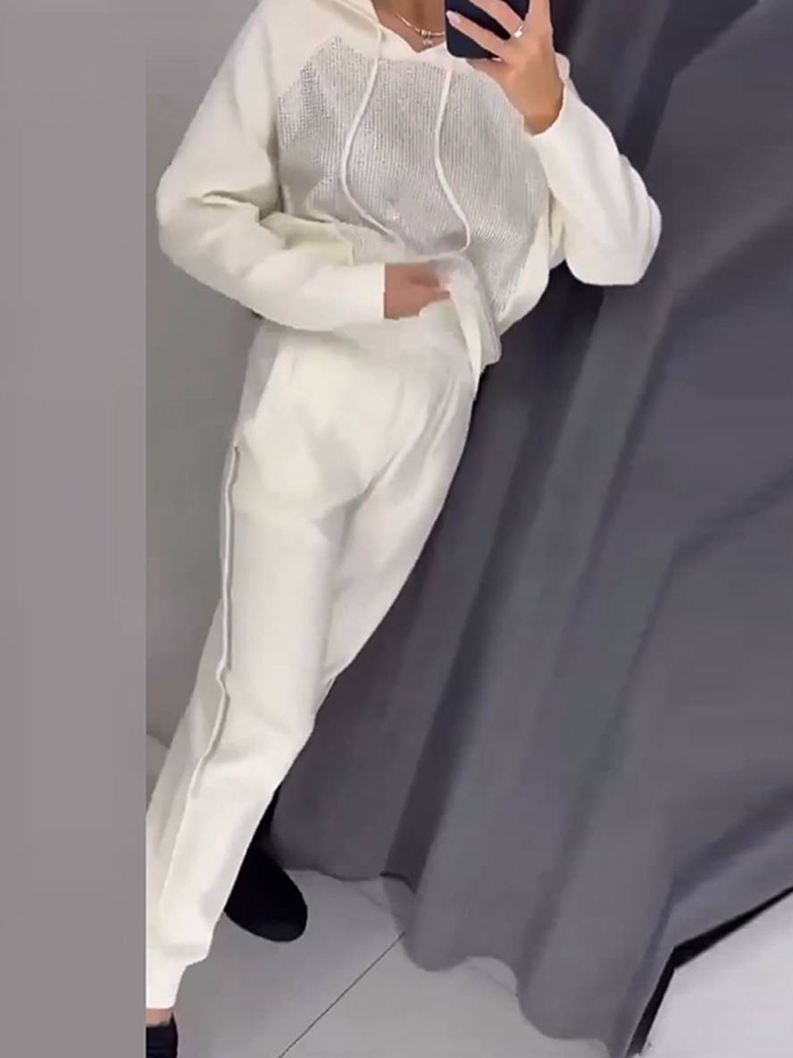 ensembles tailleur avec pantalon sweatshirt à capuche poches manches longues femme sport simple décontracté deux pièces | KONF