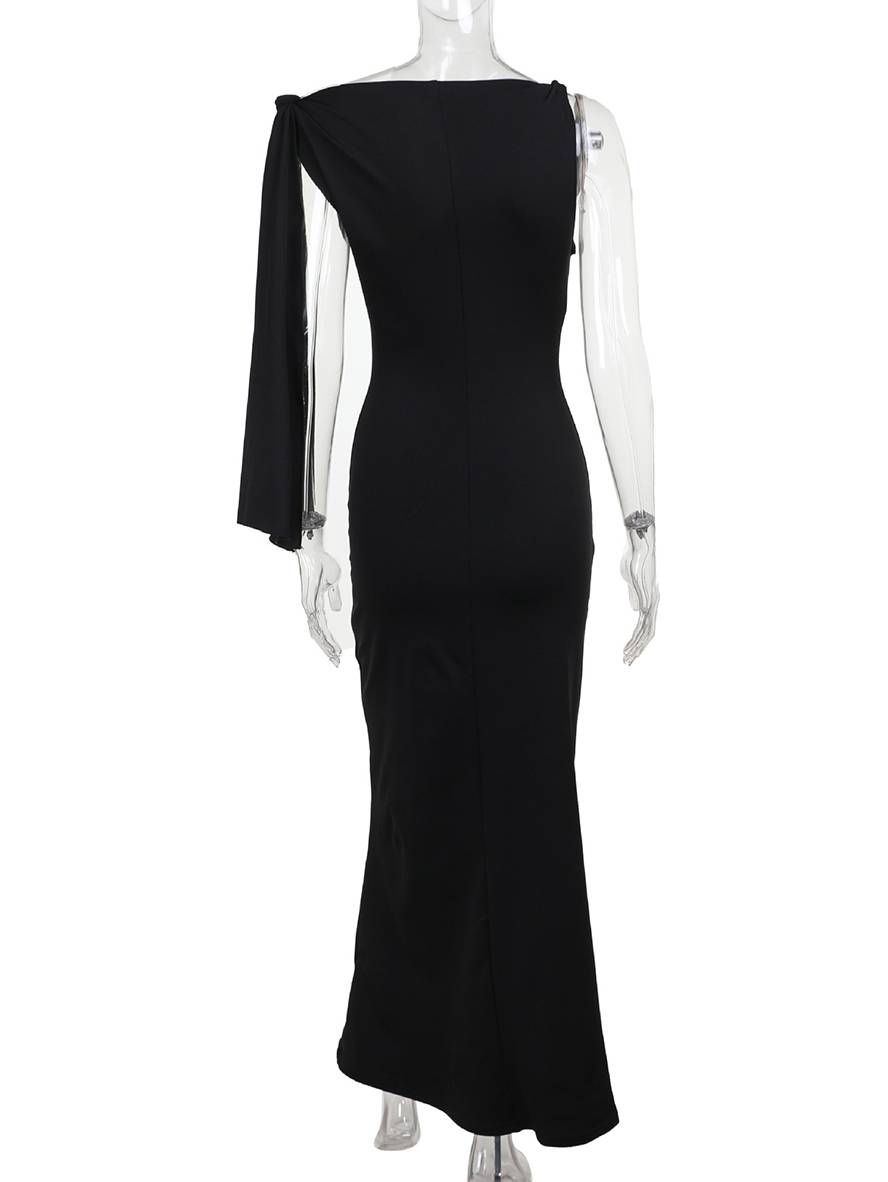robe longue moulante unicolore une épaule sans manches femme élégant de soirée | KONF