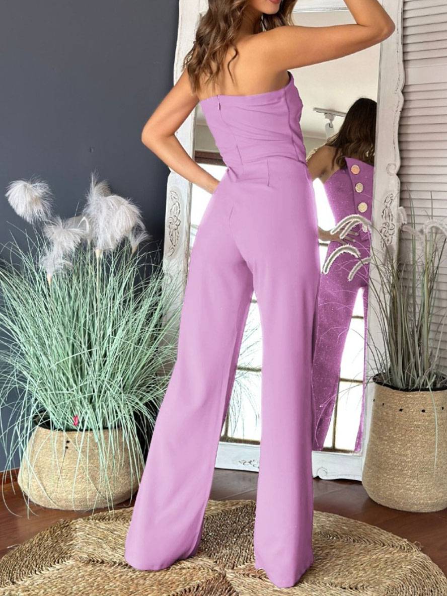 combinaisons flare évasé unicolore bustier boutonnage sans manches femme élégant décontracté | KONF