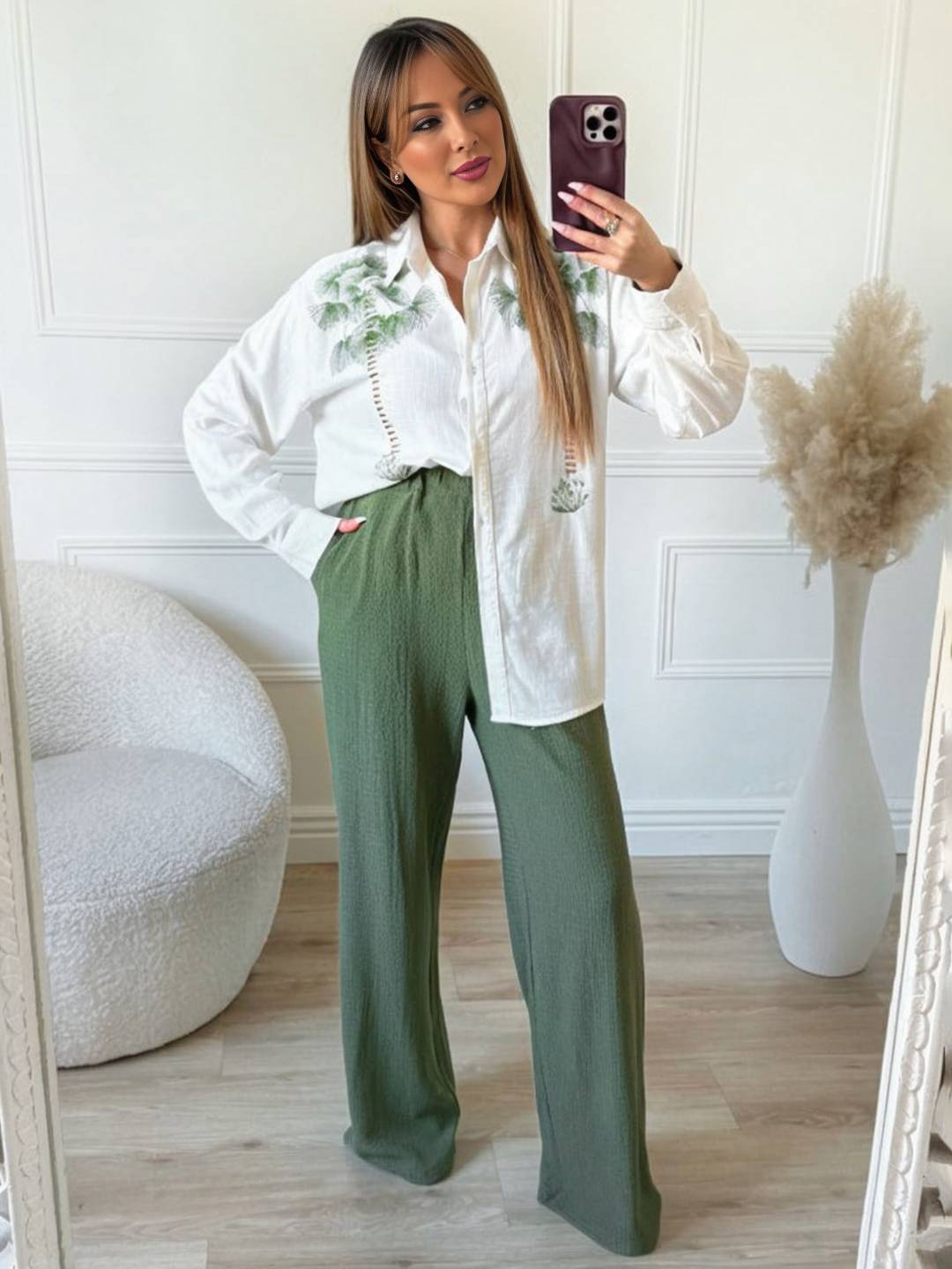 ensembles avec pantalon boutonnage poches manches longues blouse chemise femme casual décontracté tenu | KONF