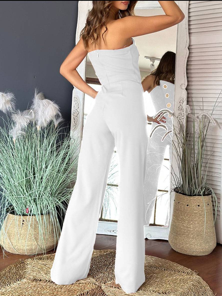 combinaisons flare évasé unicolore bustier boutonnage sans manches femme élégant décontracté | KONF