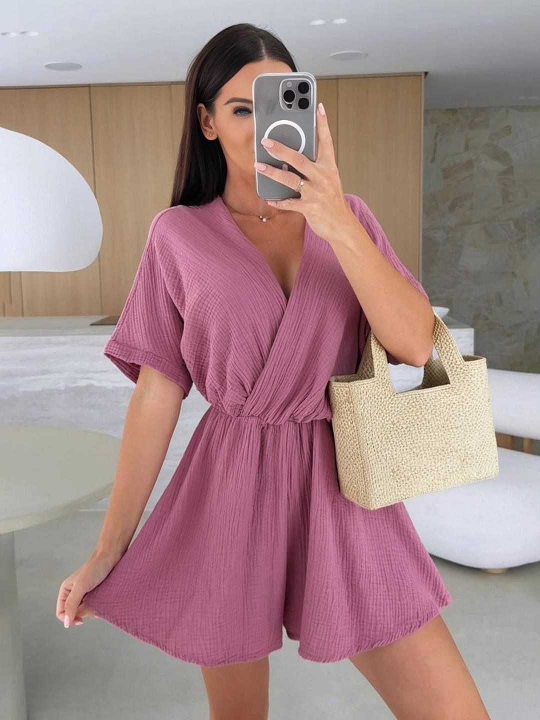 courte combinaisons v-cou manches courtes femme bohème décontracté mode casual combishort | KONF