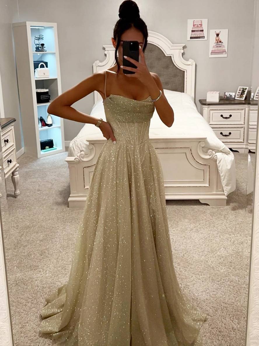 robe longue bronzage à fines brides sans manches femme élégant de soirée cérémonie | KONF