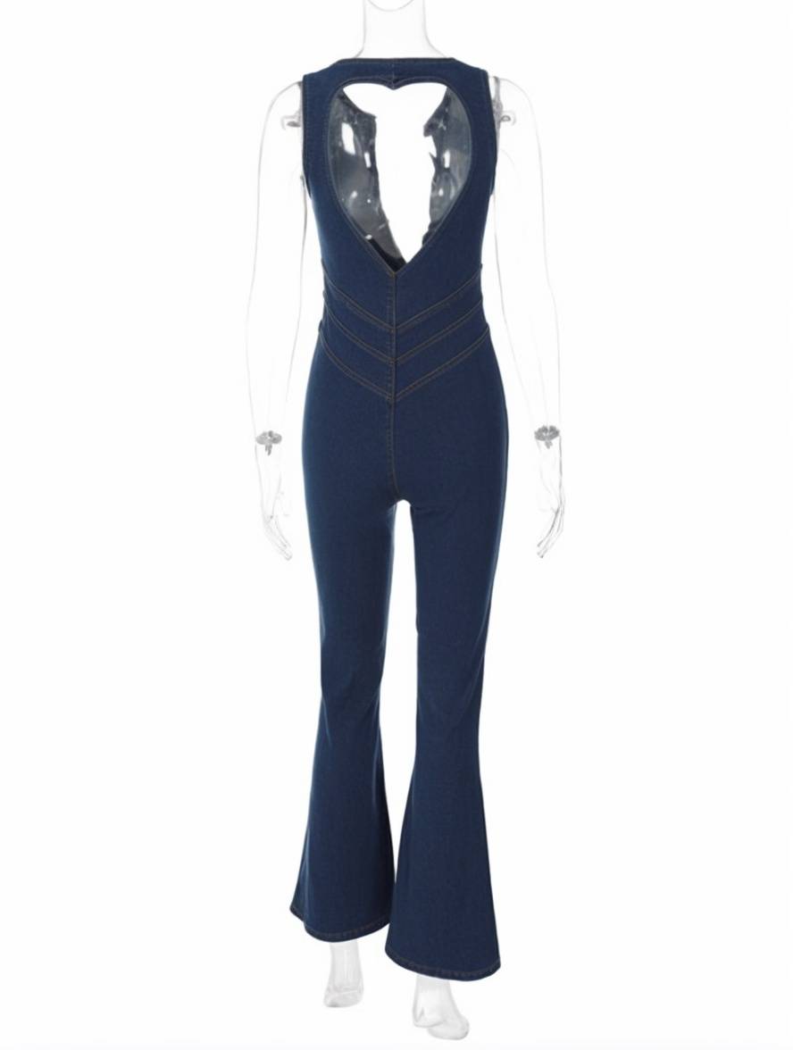 combinaisons en jean v-cou sans manches femme élégant vintage mode casual | KONF
